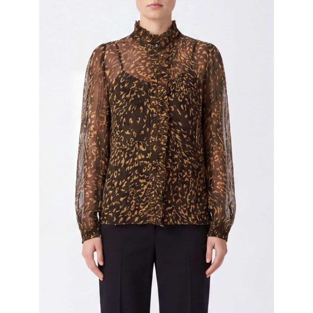 Twinset Women Animal Print Georgette Shirt Twinset With A Ruffled High Neck